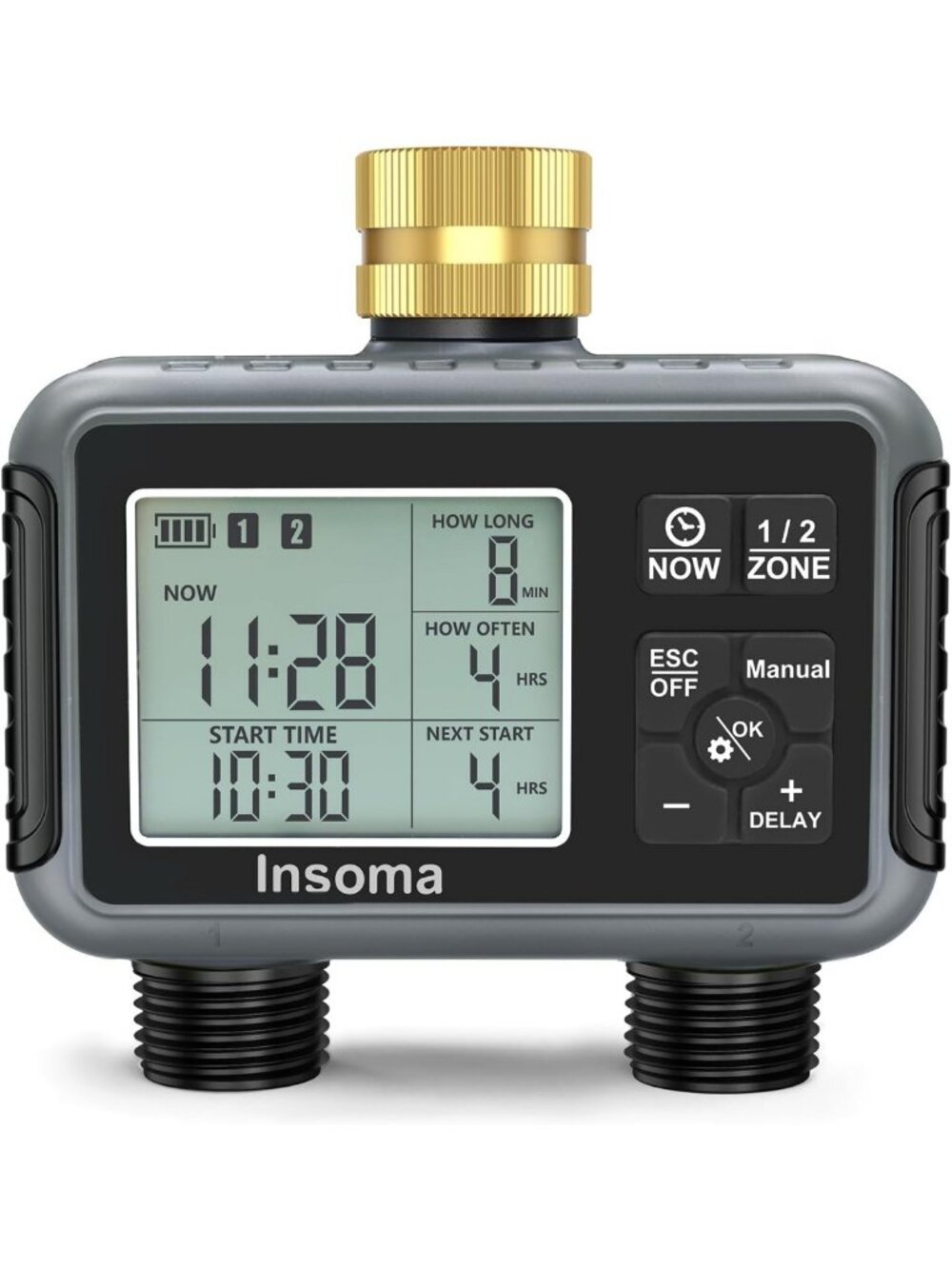 Outdoor Water Timer for Garden Hose - 2 Zone Sprinkler System with Rain Delay